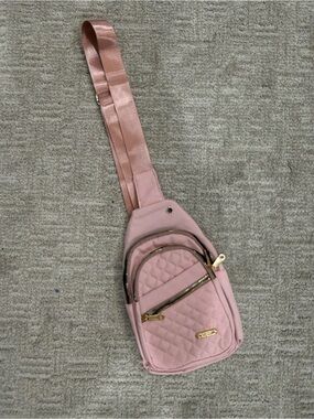 Quilted Pink Crossbody Sling Bag with Gold Hardware